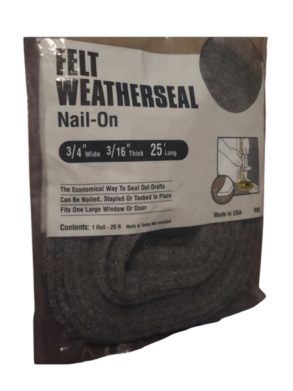 FELT Weatherseal Frost King 3/4in w 3/19in thick 25ft Long